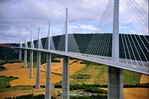 The Millau Viaduct that spans the valley of the River Tarn near Millau in southern France.