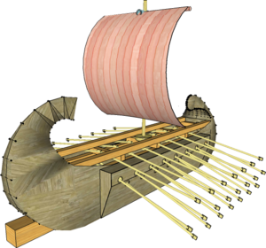 Trireme with sail and oars