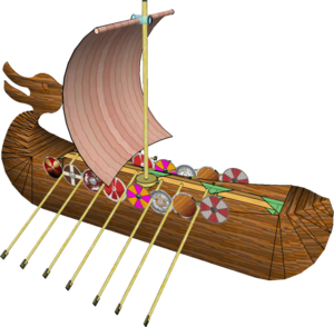 Viking Longship with sail and shields