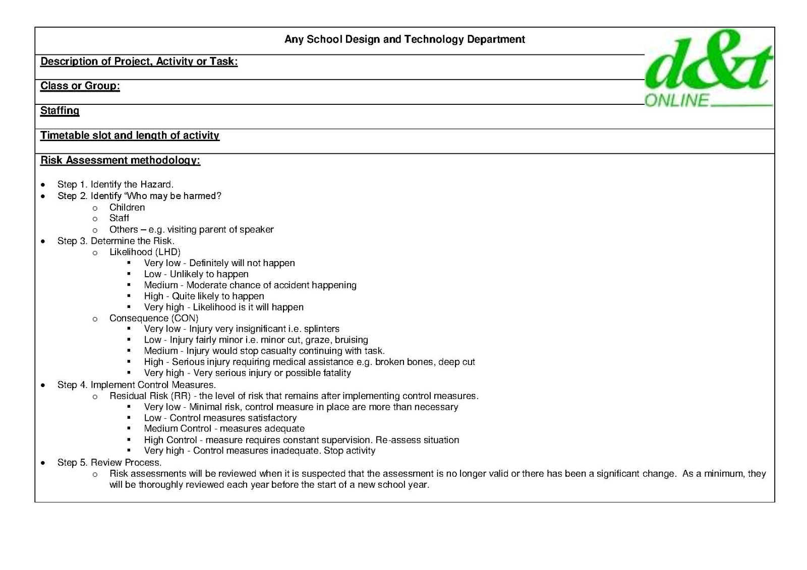 File:DTOLRiskAssessmentBLANK.pdf - DT Online